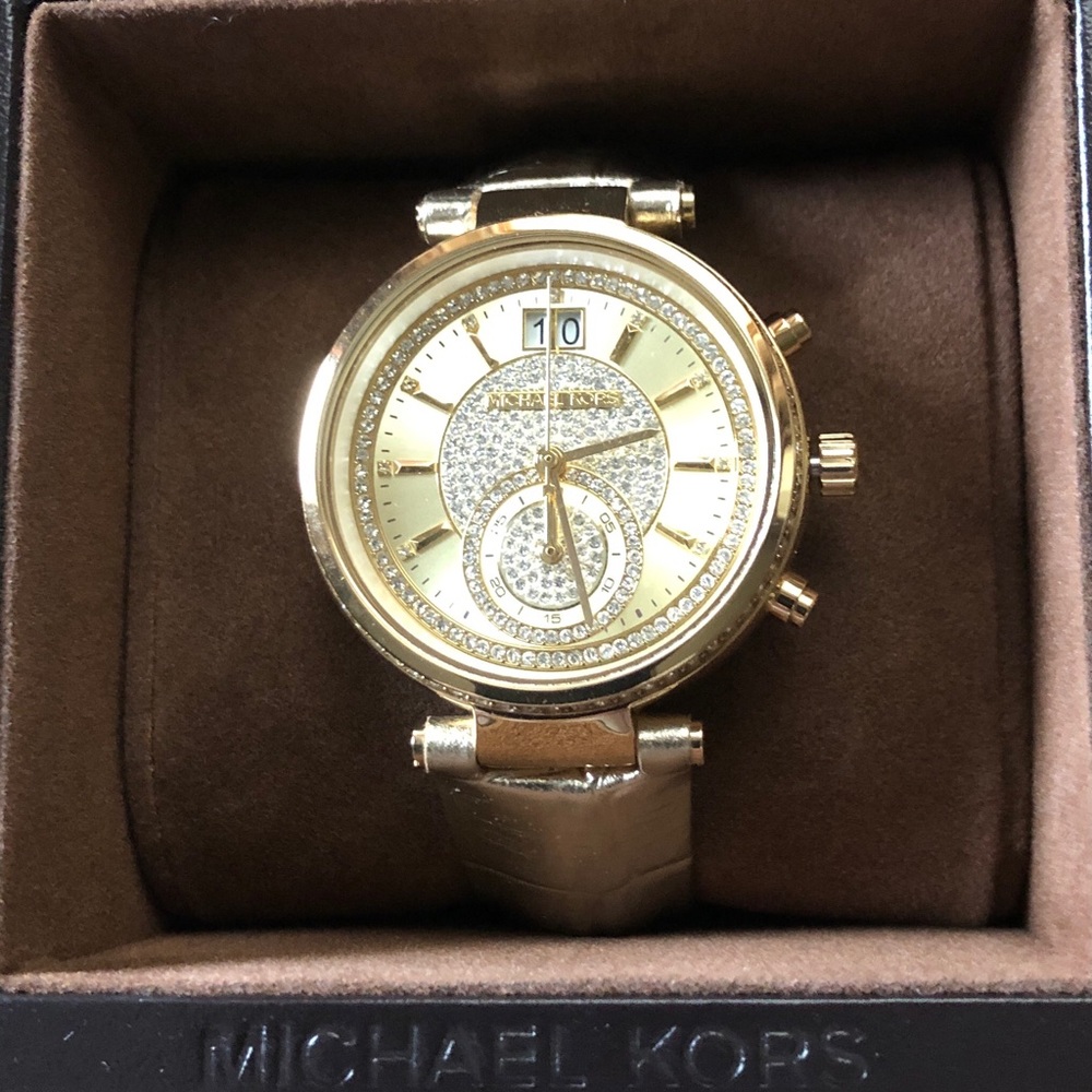 MichaelKors,Rhinestone Embellished Gold Watch NWT